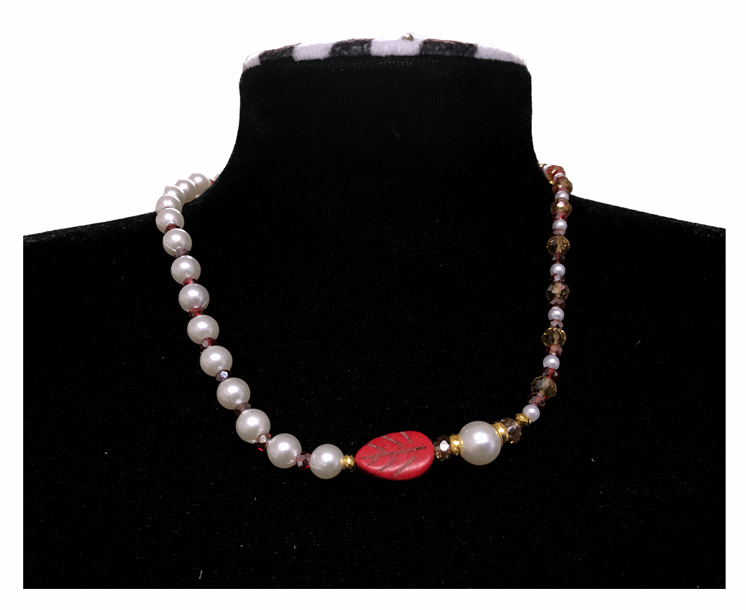 Handcrafted Classic White Pearl Beads Blend w/ Glass Crystal Beads, Metal-Plated Clasp w/ Extension Chain