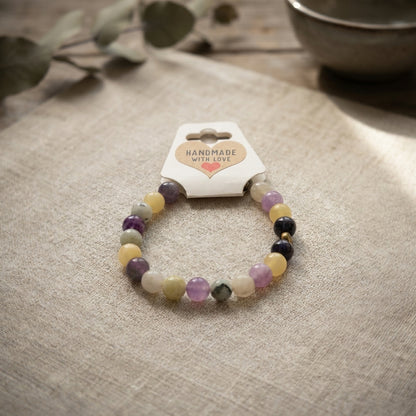 Handmade Lavender Cream Gemstone Stretch Bracelet, Boho Stacking Jewelry