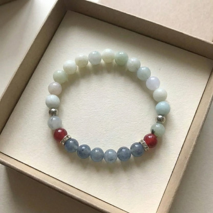Green Blue Red Natural Stone Beaded Bracelet, Minimalist Boho Stretch Jewelry